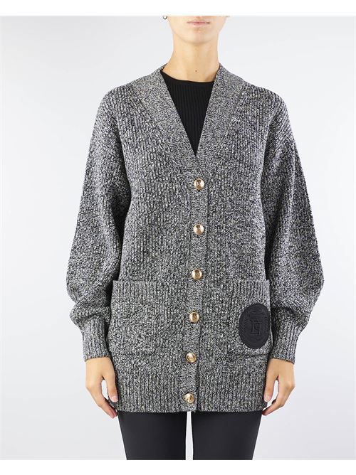 Mouliné viscose cardigan with logo patch Elisabetta Franchi ELISABETTA FRANCHI | Sweater | MK85S46E2685